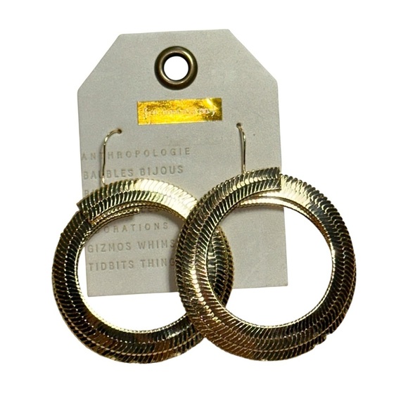 Anthropologie 14k Gold Plated Herringbone Swirl Drop Earrings - Picture 2 of 6